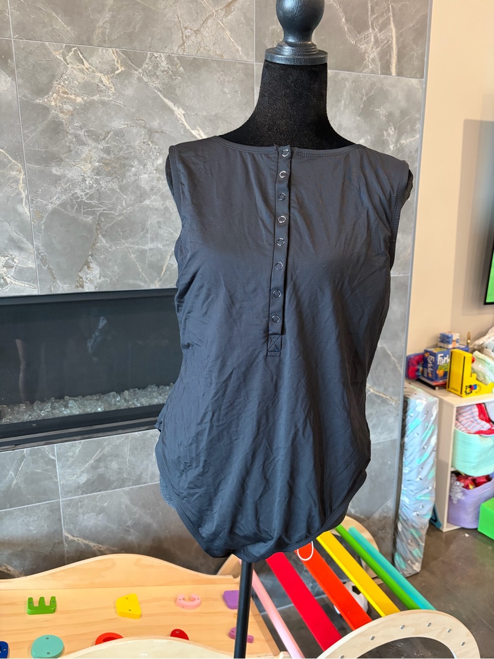 Andie Black Sleeveless Henley One-Piece Swimsuit